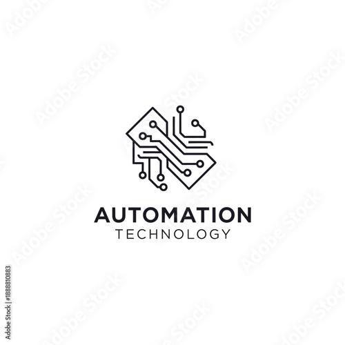 Automation technology logo featuring circuit board design and robotic elements