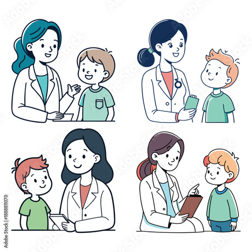illustration of a child and his dentist
