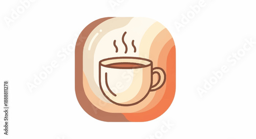 Charming steaming cup icon representing a warm beverage, perfect for digital interfaces, cafe menus, or cozy breakfast apps. A delightful graphic for hot drinks and comfort themes