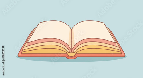 Clean and modern flat line illustration of an open book with blank pages, symbolizing learning, education, a new beginning, or the gateway to information and knowledge