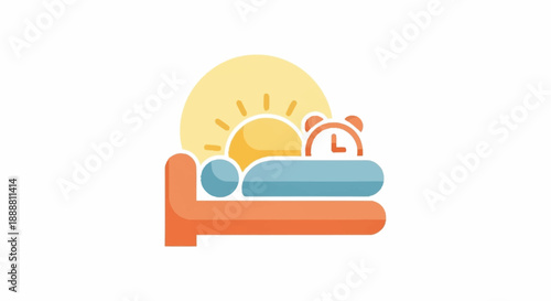 Peaceful Morning Sunrise Over a Comfortable Bed with Alarm Clock