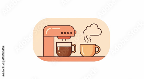 A warm cup of coffee being brewed by a modern coffee machine, creating a cozy morning atmosphere with steam rising
