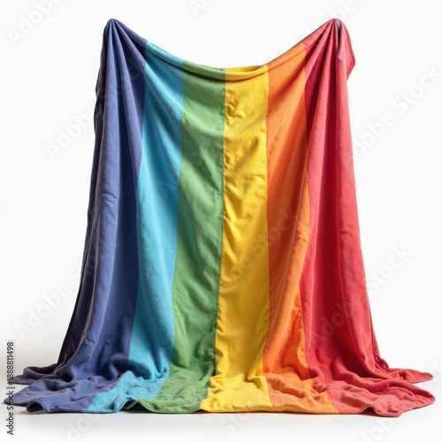 Vibrant rainbow striped fabric draped elegantly, perfect for LGBTQ+ pride, summer designs, and joyful textile concepts.
