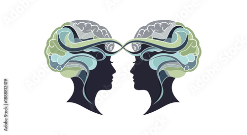Two Psyches Connecting, Abstract Brains, Mind Fusion, Empathy, Communication