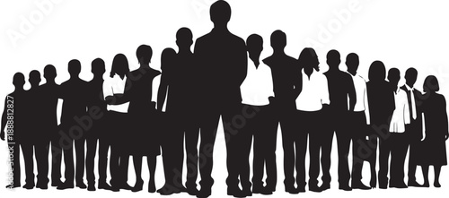 Silhouette of diverse group of people standing together united