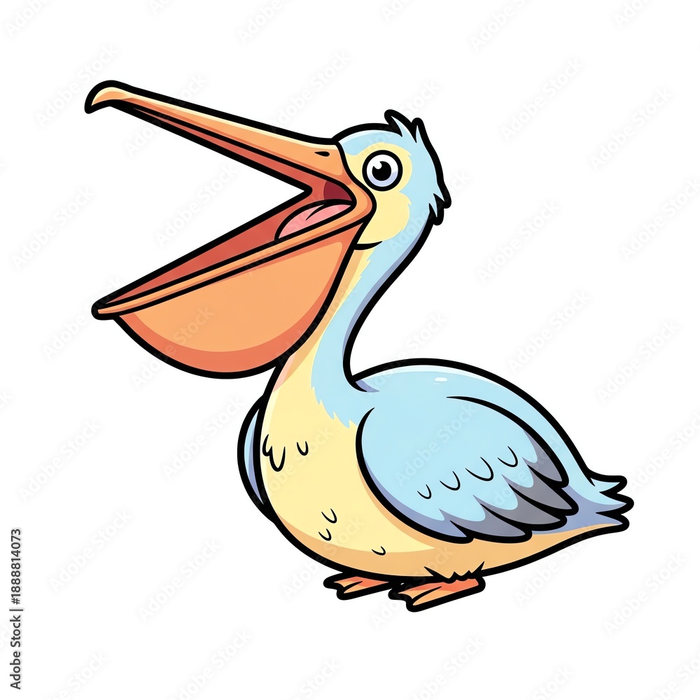 Obraz premium Cute Cartoon Pelican with Open Beak.