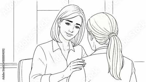 Two women talking and comforting each other with a gentle touch.