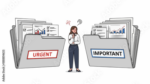 Woman choosing between urgent and important tasks.