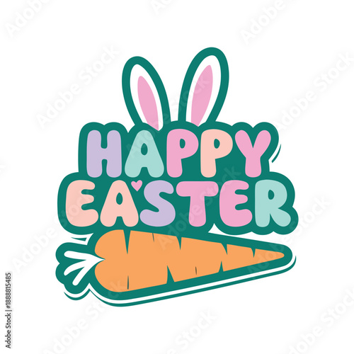 Happy Easter icon with Bunny Ears Vector Design