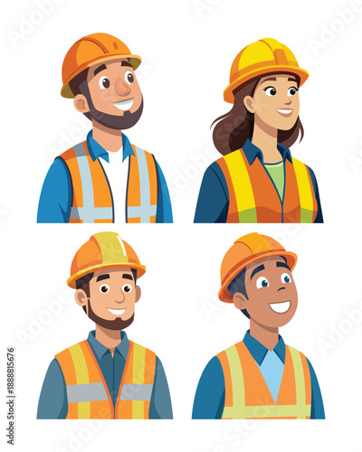Construction Worker Character Set Safety Equipment Illustration