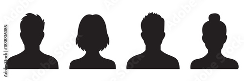 User profile icon set, Male and female portraits, silhouettes, avatars or profiles of unknown anonymous people, profile picture user avatars in circles . woman and man silhouette avatars or profile 