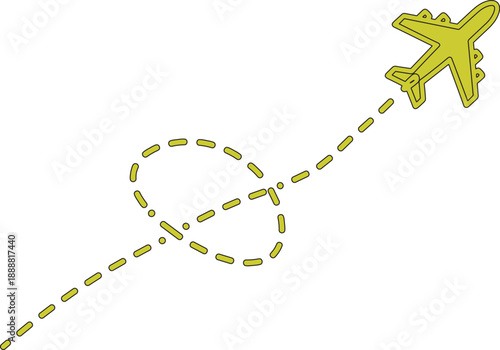 The image features a cartoon-style yellow airplane that is oriented diagonally from the upper right to the lower left of the frame. This orientation creates a sense of movement and direction, suggesti