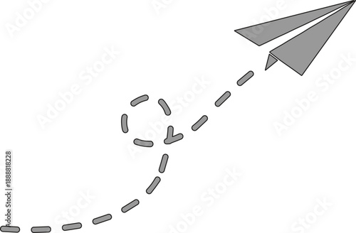 The image depicts a grey paper airplane ascending, symbolizing creativity, imagination, and the spirit of exploration. The choice of grey for the airplane gives it a minimalist and modern look, while 