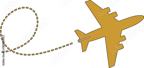 The image presents a vector graphic of an airplane, characterized by its golden color and dark golden outline, which gives it a sleek and elegant appearance. Positioned on the right side of the image,
