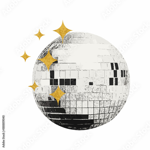 Golden Disco Ball with Sparkling Stars Party Celebration Design