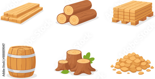 Lumber and Wood Material Vector Set