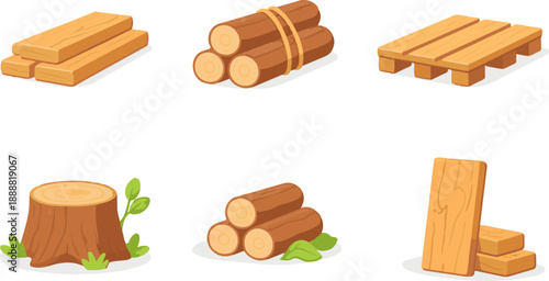 Wood and Timber Icons. Vector