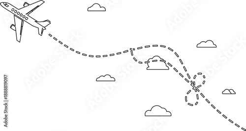 The plane is shown in flight in the upper left corner of the image, giving a sense of upward motion and progress. Its position suggests that it is soaring, climbing, or navigating.