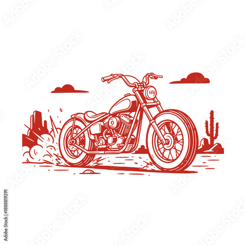 Motorcycle desert ride artwork. Vintage chopper illustration. Off road adventure design. Biker graphic print for t shirt print, poster, sticker, backg