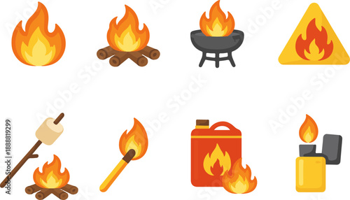 Fire and Flame Icons Set. Vector