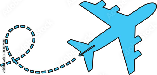 vector illustration The image features a blue airplane in flight, which is visually striking and conveys a sense of movement and adventure. The airplane is depicted in a simplified or stylized manner,