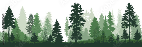 Forest Silhouette Trees Vector Illustration Set with Evergreen Coniferous Pines, Fir Trees, Cedar, Scotch Fir and Christmas Tree Shapes, Each Tree Isolated and Free-Standing