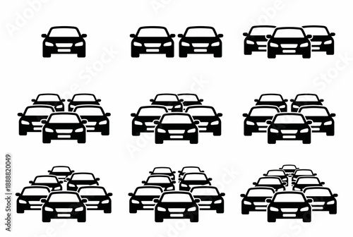 Set of Black Silhouette Cars Collection Vector Illustration, Vehicle Silhouettes, Sedan SUV Hatchback Pickup Truck Icons, Traffic and Automobile Design Pack