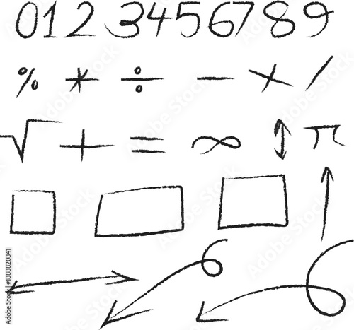 Hand-Drawn Mathematical Symbols and Arrows