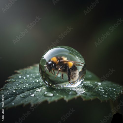 Bee Trapped in Water Drop