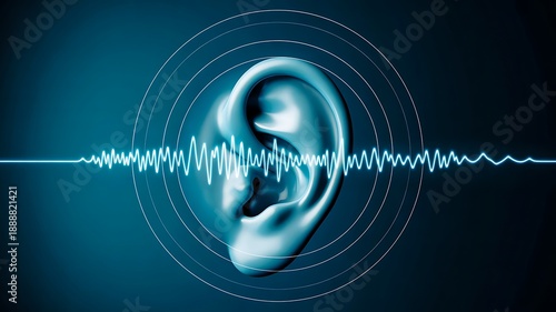 Human ear with sound wave representing hearing technology
