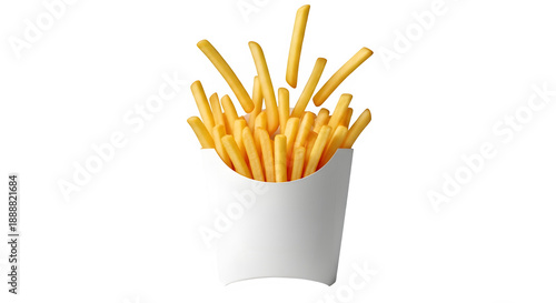 French fries in a white paper container isolated on transparent background