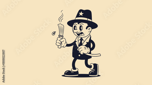 Cartoon Policeman Smoking Cigarette.