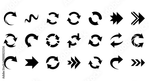 Collection of Black Arrows and Symbols on White Background