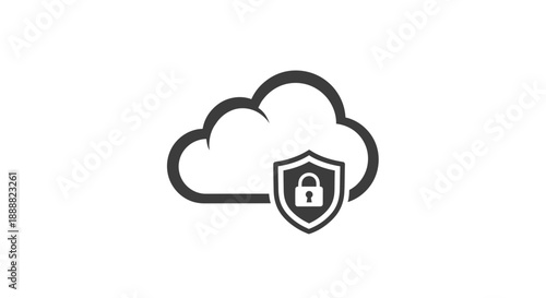 Cloud security icon with padlock shield, data protection concept