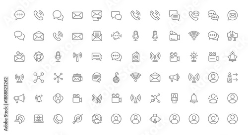 Communication Icons Set - Outline Symbols for Messaging, Calls, Email, Social Media & More