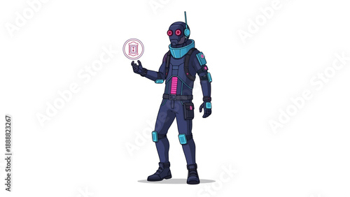 Futuristic Astronaut Holding Control Device.