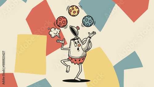 Cartoon Character Juggling Objects with Skill.