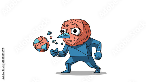 Cartoon Character Playing Volleyball with Passion.