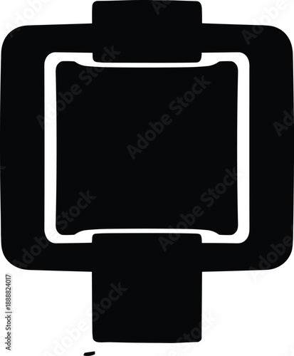 Minimalist wristwatch silhouette, rectangular watch face, blank timepiece icon, wearable design, flat vector