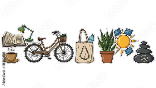 Green living vector illustration with recycling and clean energy..eps