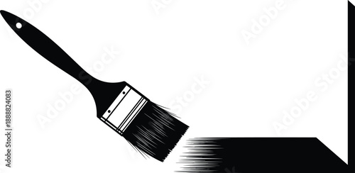 Paintbrush applying paint to surface, angled stroke, artistic motion, home improvement, flat vector