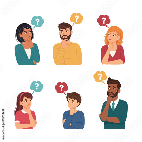 man and woman thinking vector set character illustration
