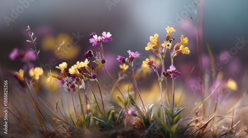 Colorful Wildflowers Blooming in Soft Natural Light in Spring Season