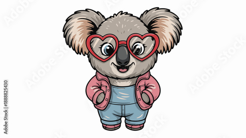 Stylish cartoon koala wearing heart glasses and a pink jacket cute animal