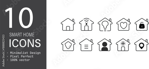10 Minimalist Smart Home and Home Automation Vector Icon Set