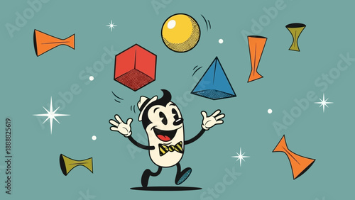 Juggling Man with Geometric Shapes and Objects.