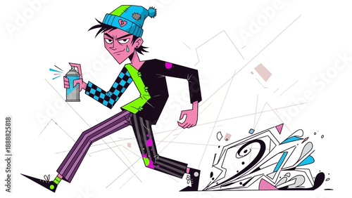 Man Graffiti Artist Spray Painting Wall.