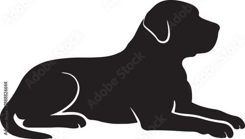 Simple black silhouette of a seated dog with floppy ears and a tail