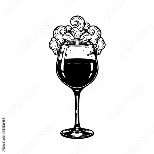 Surreal Wine Glass with Rising Clouds