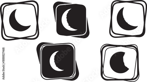 Moon phases icons in black and white colors set